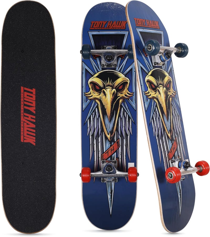 VOYAGER Tony Hawk 31 inch Skateboard, Tony Hawk Signature Series 2, 9-ply Maple Deck Skateboard for Cruising, Carving, Tricks and Downhill, Dagger/Cross/Skull - Image 1
